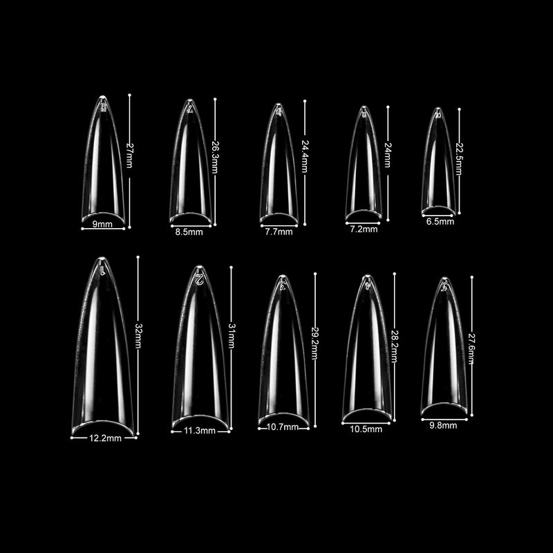 VIVACE Clear Stiletto 500 Acrylic False Fake Gel Nail Tips With Clear Plastic Case 27512 For Nail Salon Nail Shop (Clear Stiletto) - Image 4